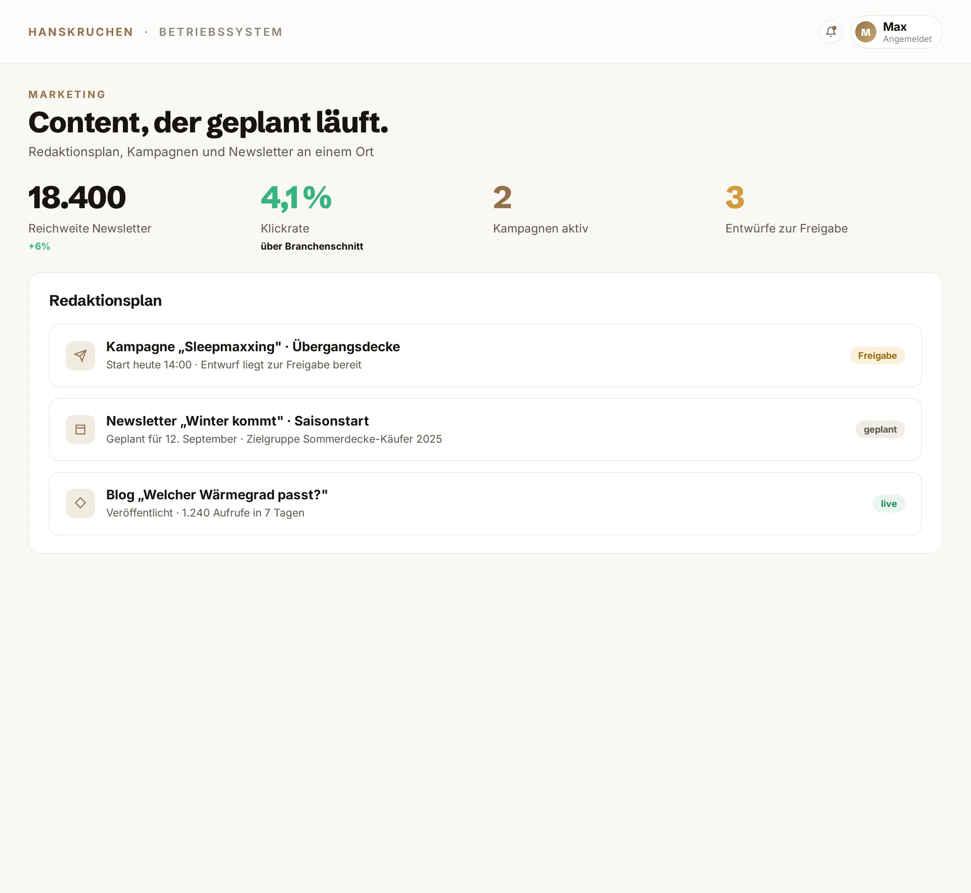 Betriebssystem, Content, der geplant läuft. Beispieldaten.
