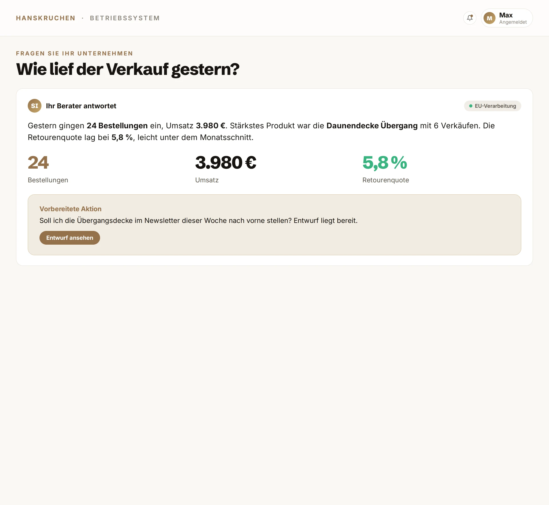 Betriebssystem, Fragen Sie Ihr Unternehmen. Beispieldaten.
